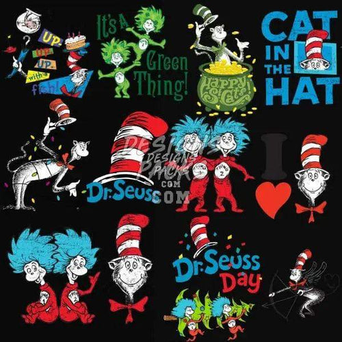 Dr. Seuss characters and quotes for DTF/DTG designs, featuring Cat in the Hat and Green Thing