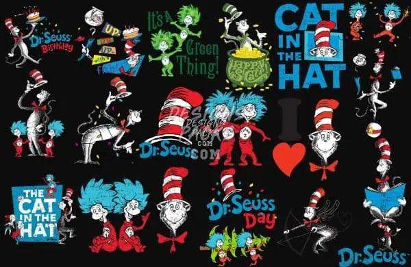 Dr. Seuss Cat in the Hat & characters, print-ready PNG/SVG designs for DTG/DTF, embroidery, tumblers