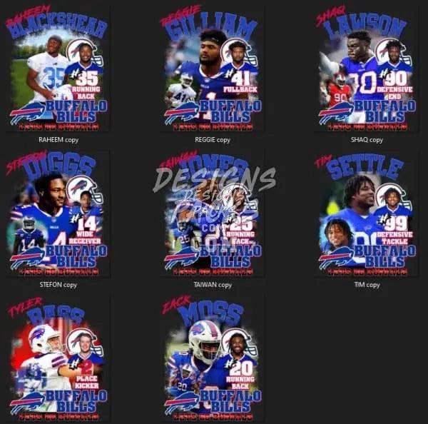 Buffalo Bills football player designs for DTF, DTG, embroidery – print-ready PNG, SVG, PES