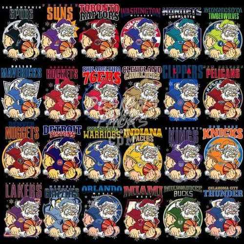 Santa Claus basketball designs for NBA teams, print-ready PNG/SVG for DTF/DTG, embroidery, tumblers
