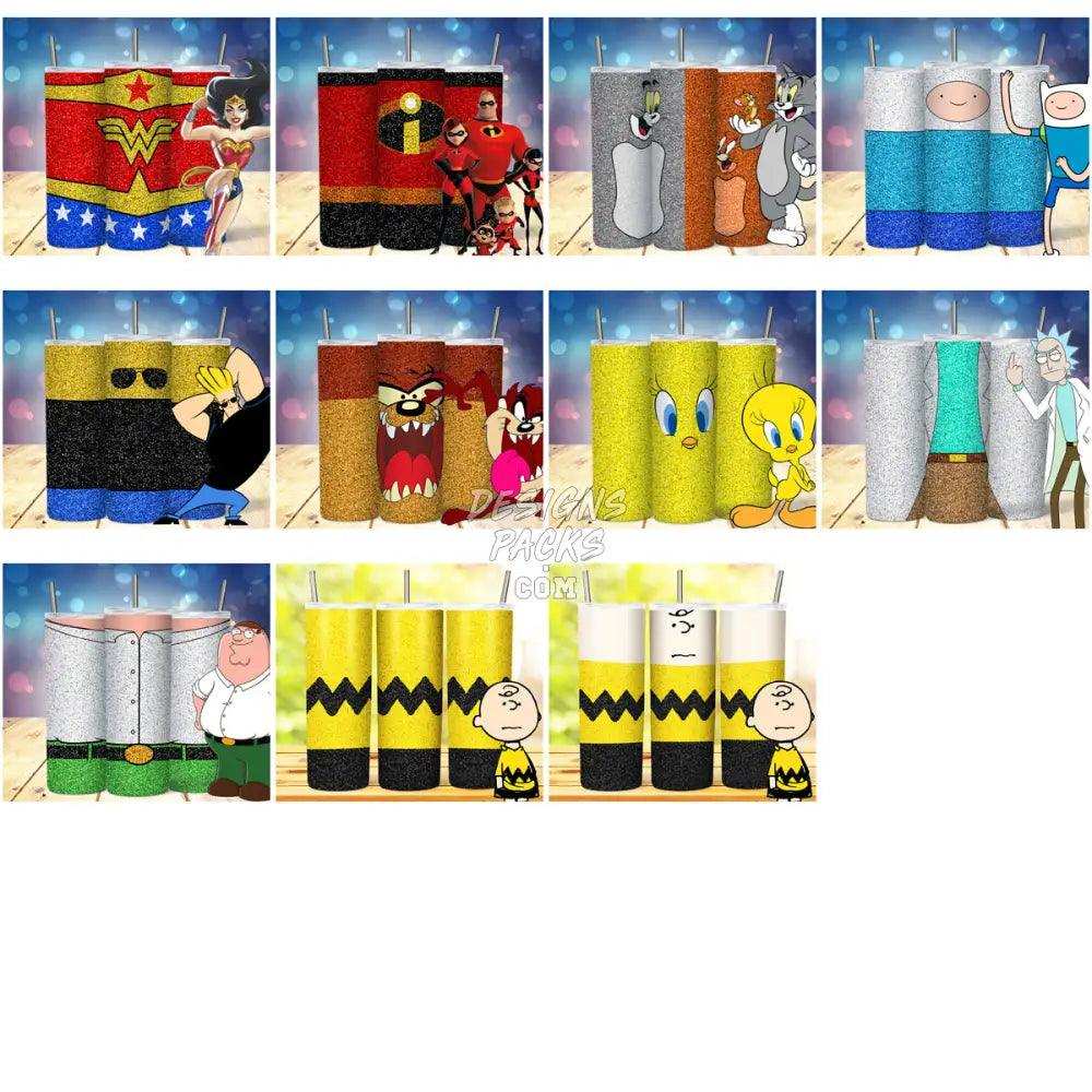 26 Cartoon Glitter Tumbler Wrap Bundle Jpg