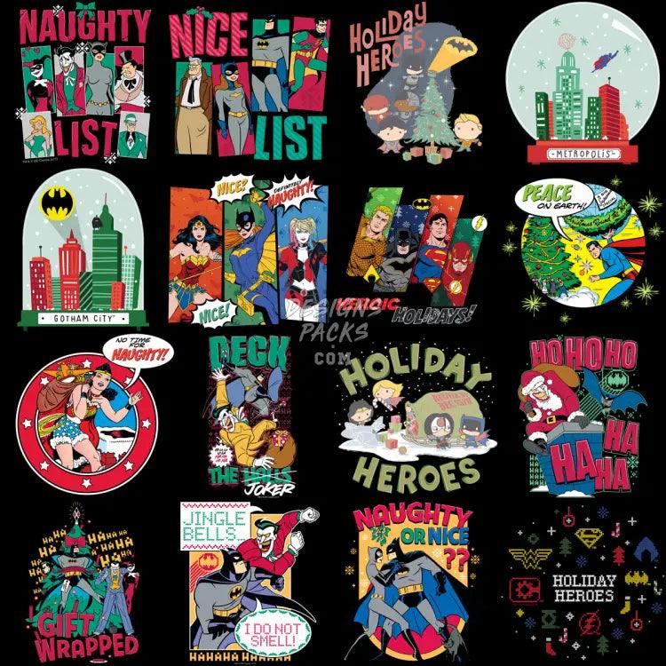 26 Christmas Superheroes Cartoon Comics Designs Bundle Png