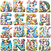 Load image into Gallery viewer, 26 Cute Easter Day Alphabet Letters Bunny Designs Bundle Png
