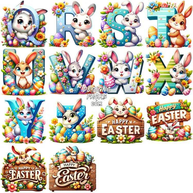 26 Cute Easter Day Alphabet Letters Bunny Designs Bundle Png