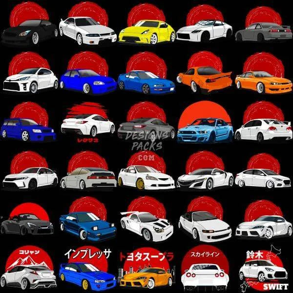 26 JDM V2 Cars Designs Bundle PNG