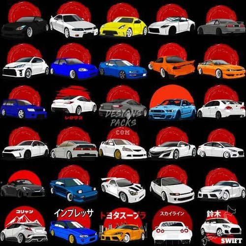 26 JDM V2 Cars Designs Bundle PNG