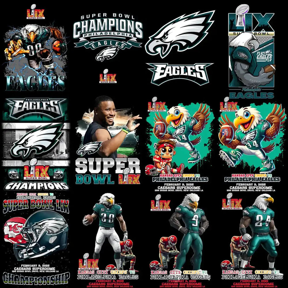 26 Super Bowl 2025 EAGLES Winners Champions Football Designs Bundle PNG