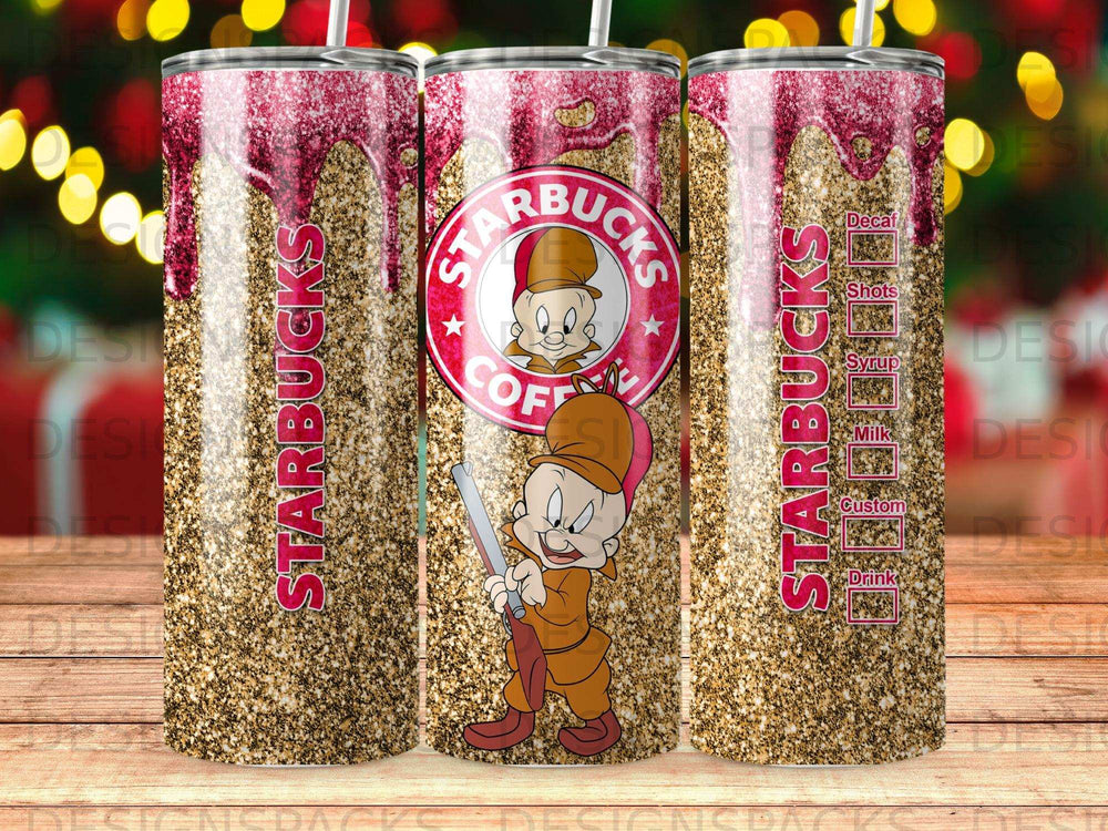 Starbucks tumbler with glitter, dripping icing, and Yosemite Sam character.