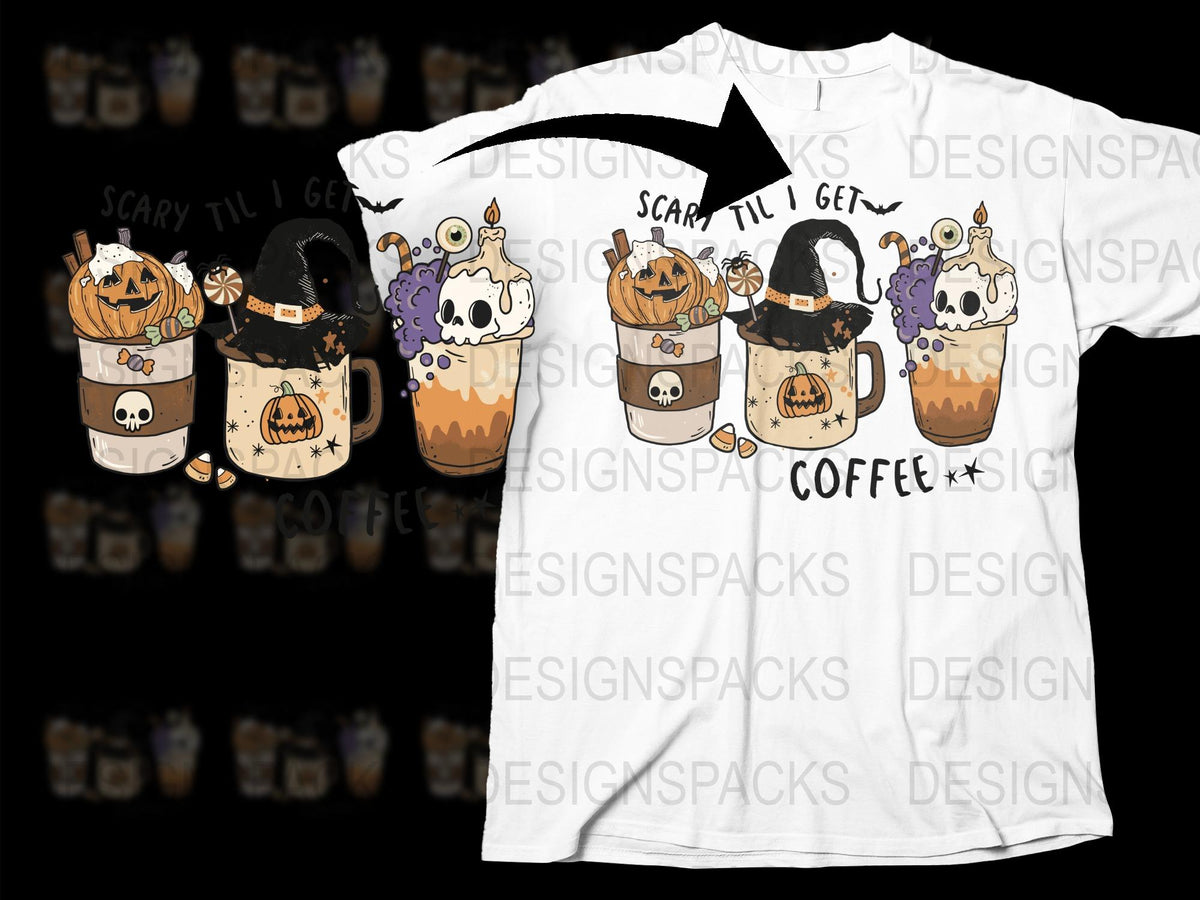 Halloween Coffee T-Shirt, Cute Pumpkin Spice Latte Design, Fall Season Graphic Tee, Spooky Casual Wear