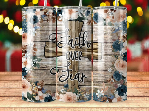 Religious tumbler with floral border and 