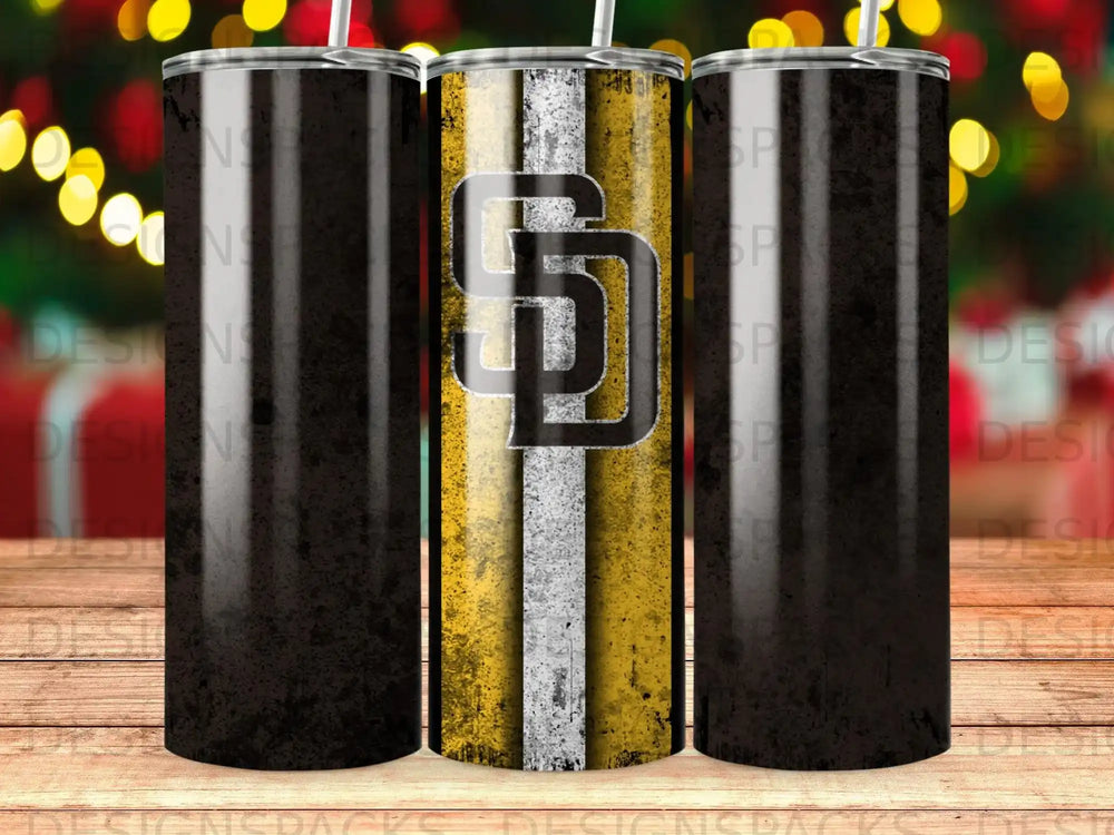 San Diego Padres tumbler with distressed logo on textured background.