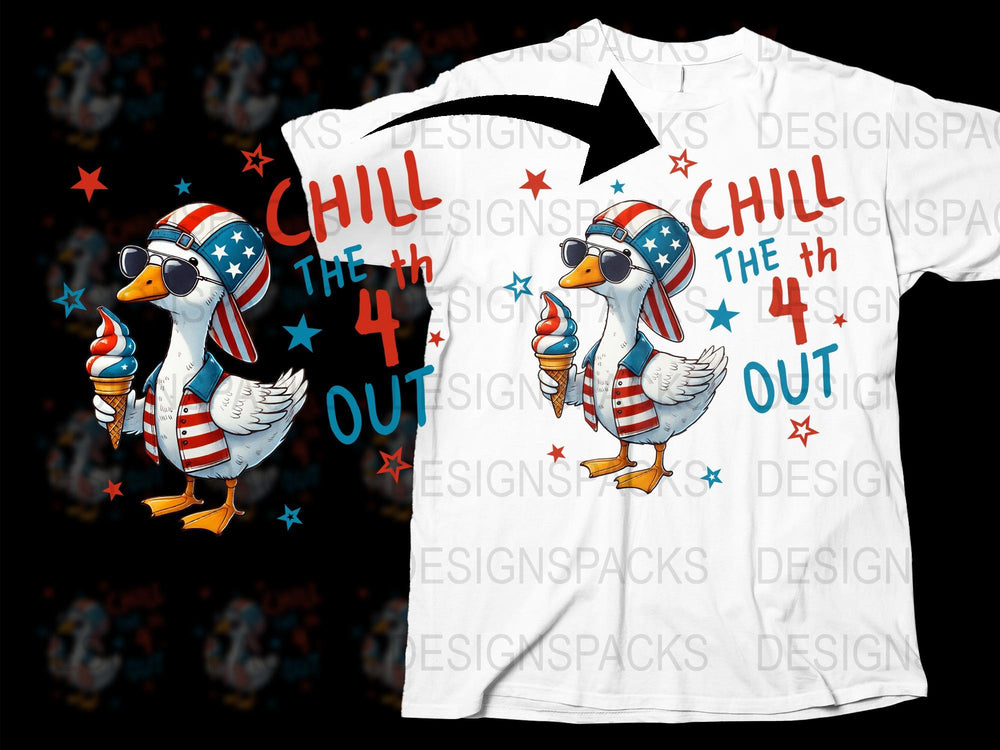 Patriotic Duck T-Shirt, Chill the 4th Out, American Flag Glasses, Independence Day Tee