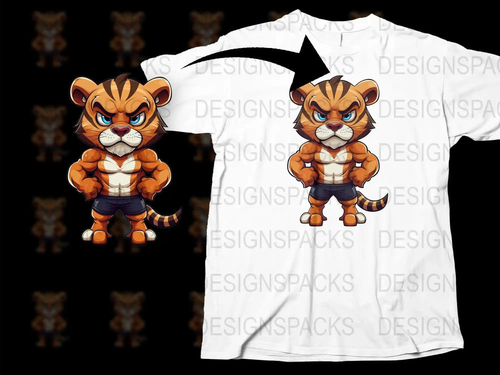 Tiger Cartoon Character Graphic T-Shirt, Cool Animal Design, Unisex White Tee, Trendy Kids and Adult Sizes Available