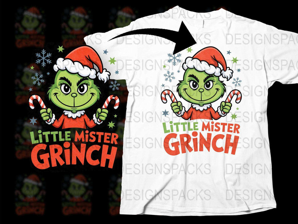 Kids Holiday T-Shirt, Little Mister Grinch Christmas Tee, Festive Santa Hat Design, Cute Winter Apparel