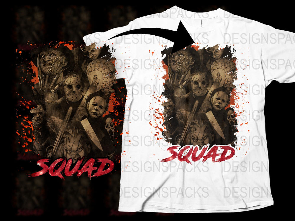 Horror Squad T-Shirt, Scary Faces with Blood Splatter, Unisex Graphic Tee, Halloween Apparel