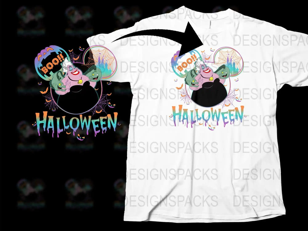 Happy Halloween T-Shirt Colorful Witch Hat Pumpkin Ghost Design Unisex Party Tee