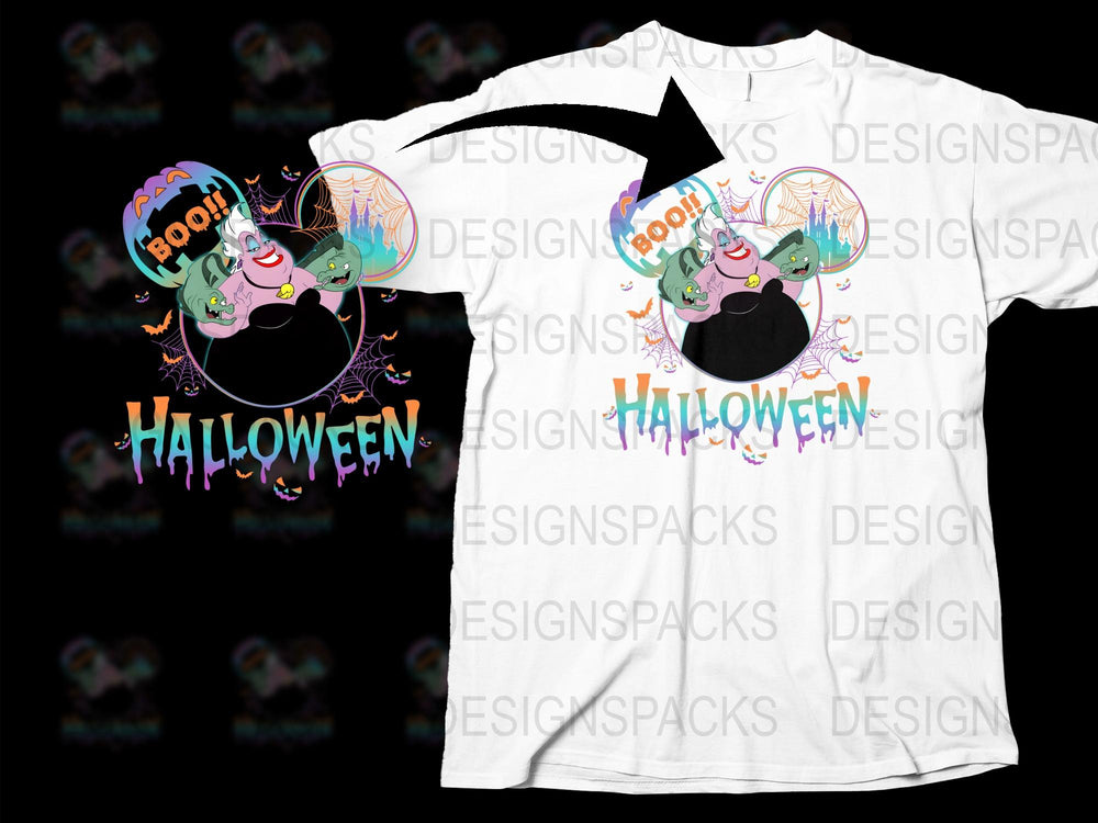 Happy Halloween T-Shirt Colorful Witch Hat Pumpkin Ghost Design Unisex Party Tee