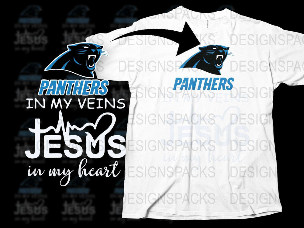 Panthers Jesus in My Heart Christian T-Shirt, Religious Sports Fan Tee, Inspirational Graphic Shirt for Men and Women