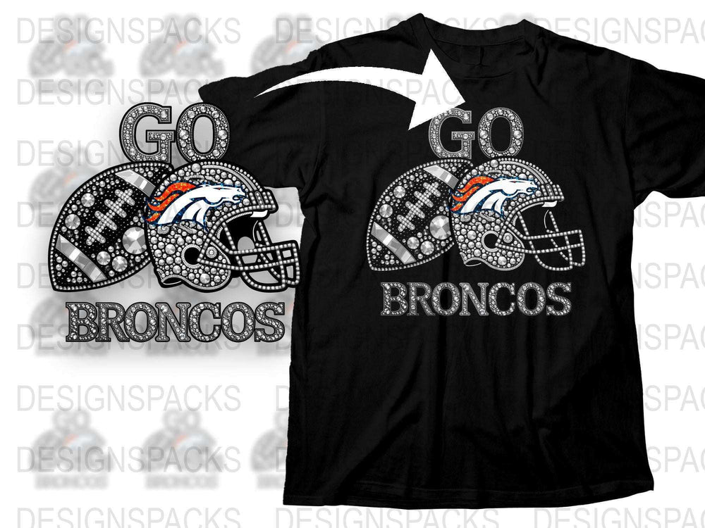 Denver Broncos Rhinestone T-Shirt, Football Fan Bling Tee, Sparkling Team Apparel, Sports Gift Idea for Unisex