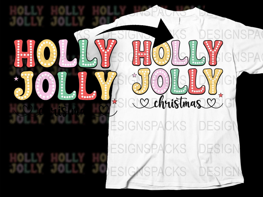 Holly Jolly Christmas T-Shirt, Holiday Festive Tee, Colorful Christmas Lights Graphic, Unisex Winter Apparel
