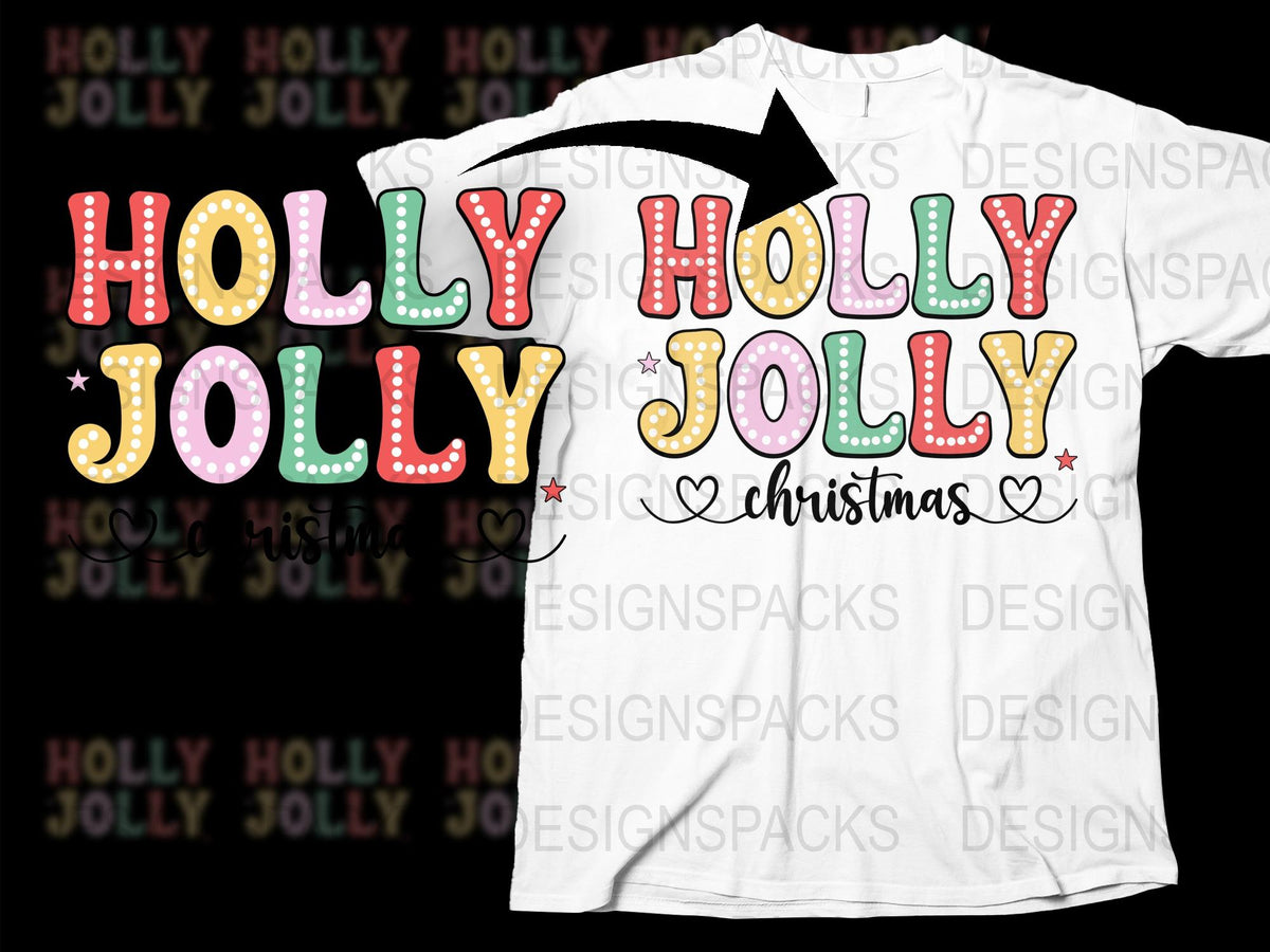 Holly Jolly Christmas T-Shirt, Holiday Festive Tee, Colorful Christmas Lights Graphic, Unisex Winter Apparel