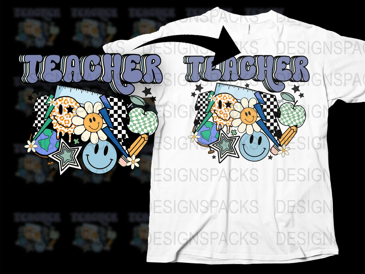 Teacher Life T-Shirt, Cute Educator Tee, Checkered Pattern, Apple and Pencil Design, Classroom Apparel