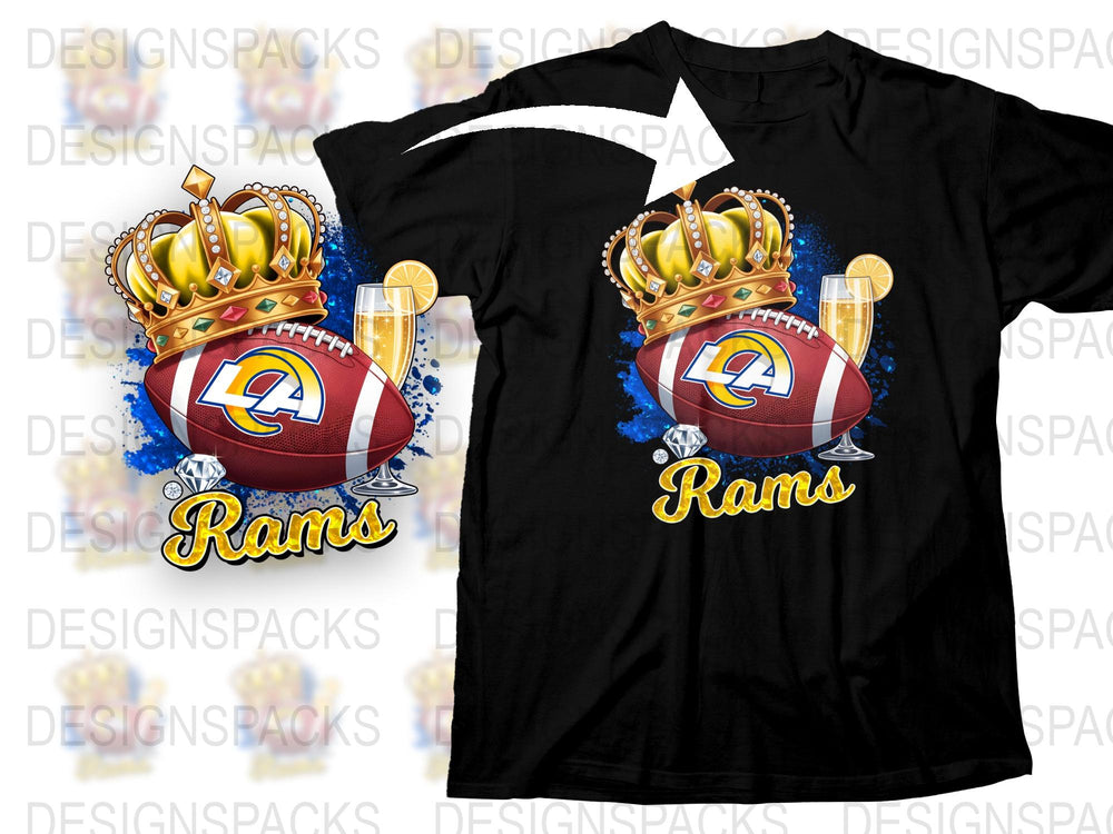 LA Rams T-Shirt with Crown and Football Design, Golden Crown Graphic Tee, Sports Fan Apparel, Unisex Black Shirt