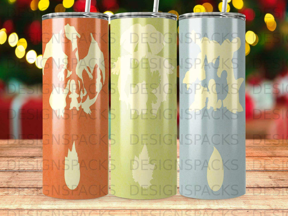 Three tumblers with textured patterns in red, green, and blue.