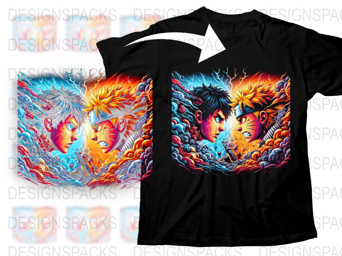 Colorful Anime Art T-Shirt, Vibrant Dual Character Design, Unisex Graphic Tee, Unique Manga Style Apparel, Gift for Anime Fans