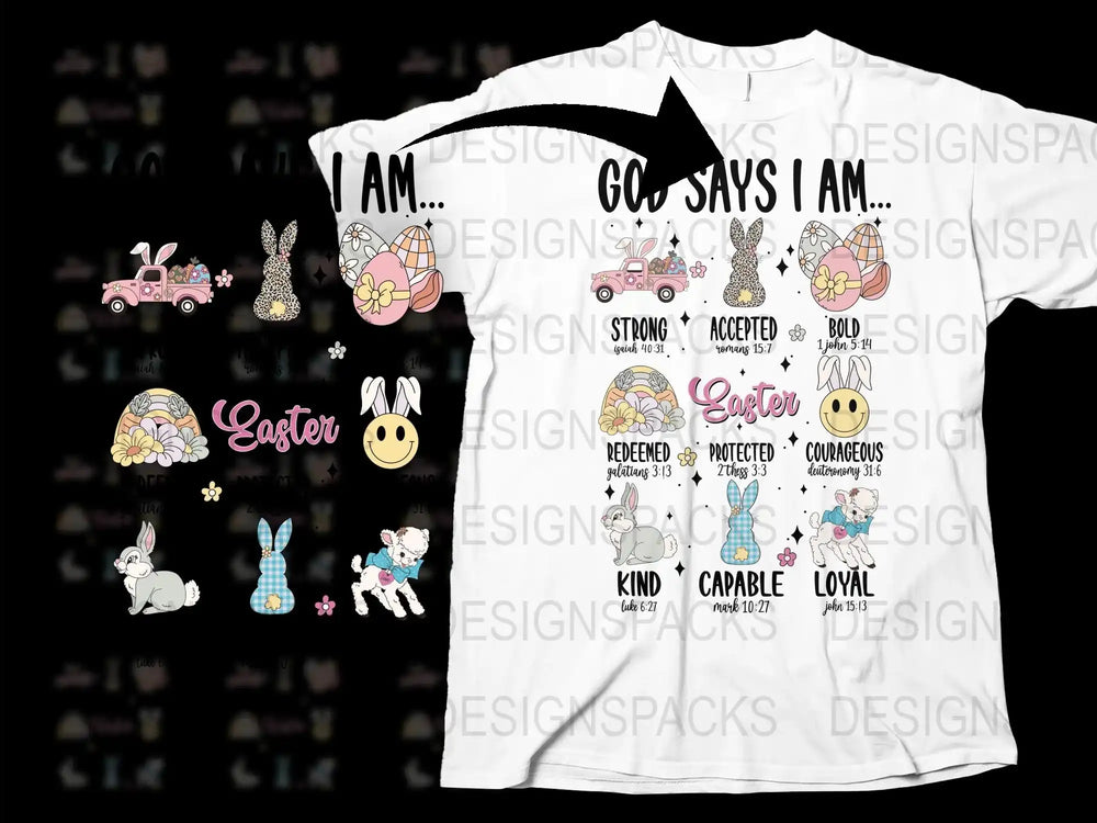 Easter Themed Christian T-Shirt, Inspirational Quotes, Cute Bunny and Floral Designs, Gift for Kids and Adults
