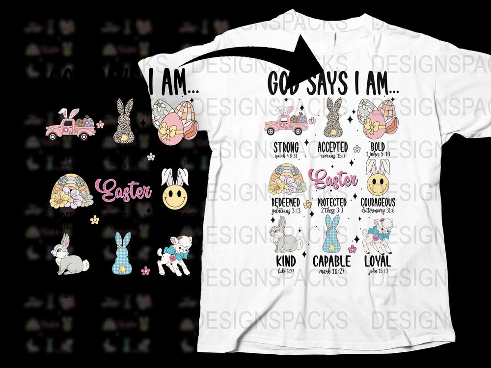 Easter Themed Christian T-Shirt, Inspirational Quotes, Cute Bunny and Floral Designs, Gift for Kids and Adults