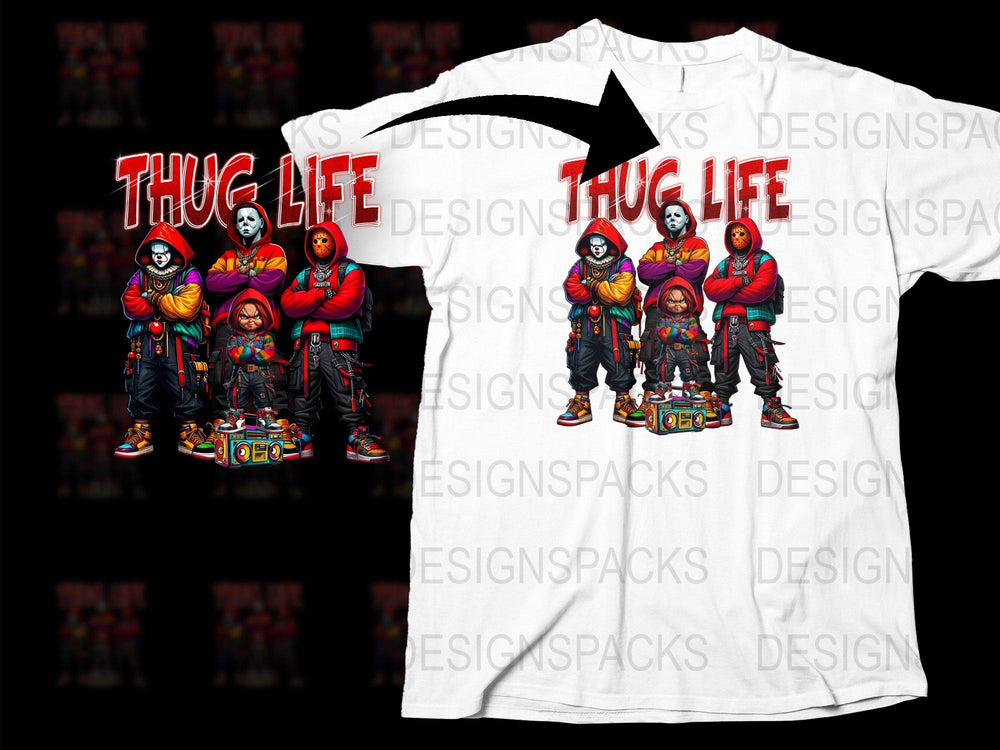 Thug Life Graphic T-Shirt, Urban Streetwear Tee, Hip Hop Style, Colorful Print, Men's Fashion Top, Skateboarding Design