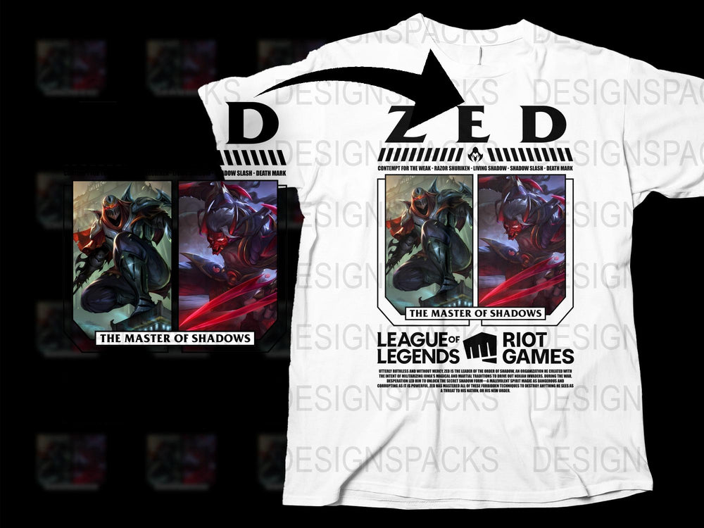 League of Legends Zed T-Shirt, The Master of Shadows Graphic Tee, Gamer Clothing, Unisex White Shirt