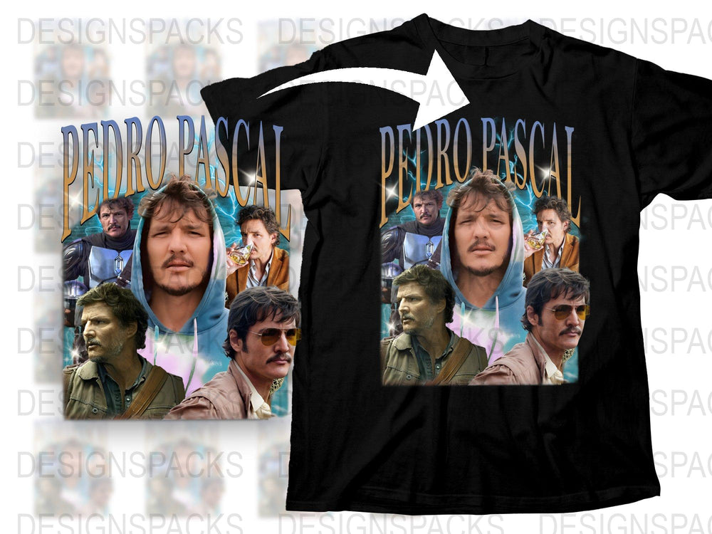 Pedro Pascal Fan Art T-Shirt, Vintage 90s Style Graphic Tee, Multi-Portrait Men's Fashion Top