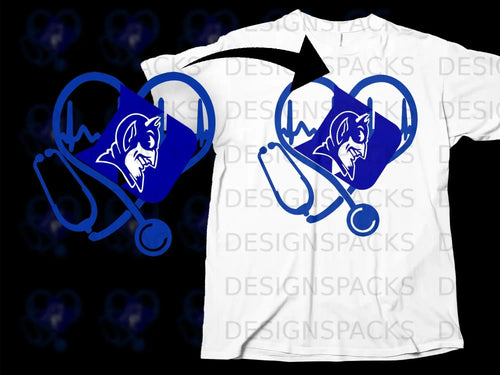 Blue Devil Stethoscope Heartbeat Graphic T-Shirt