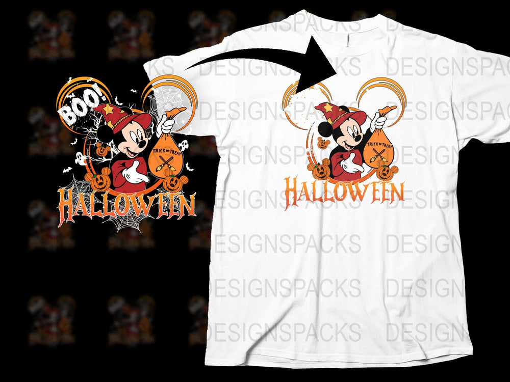 Halloween Disney T-Shirt, Mickey Minnie Pumpkin Graphic Tee, Unisex Family Holiday Apparel, Spooky Fun Casual Shirt