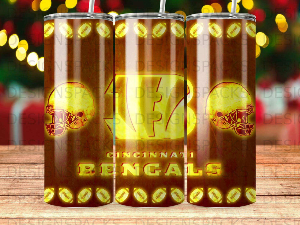 Cincinnati Bengals football helmet and logo on a tumbler.