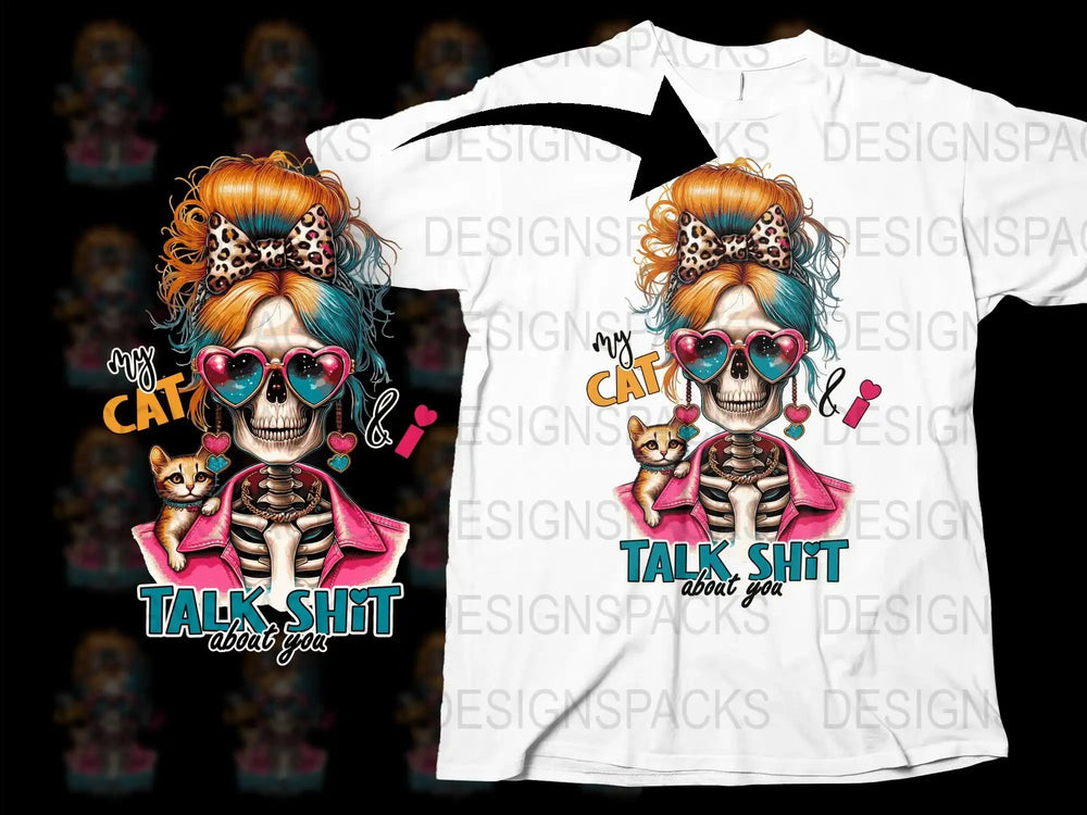 Funky Cat Lover T-Shirt, Colorful Skull Art, Funny Quote, Cute Kitten Graphic Tee