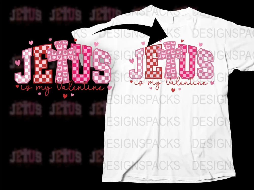 Jesus Is My Valentine T-Shirt, Religious Love Heart Graphic Tee, Pink and White Cotton Shirt