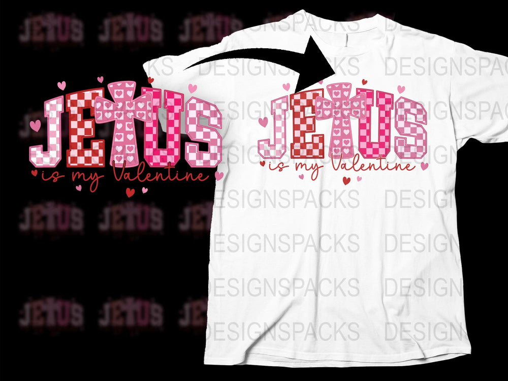 Jesus Is My Valentine T-Shirt, Religious Love Heart Graphic Tee, Pink and White Cotton Shirt
