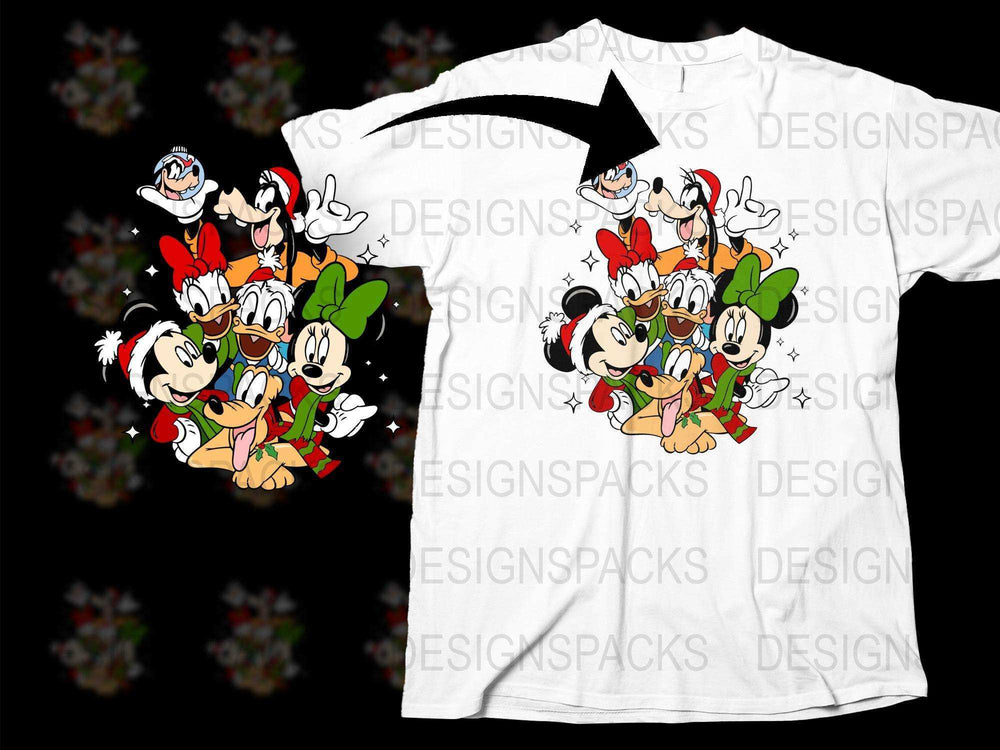 Disney Character T-Shirt, Colorful Mickey and Friends Design, Cartoon Graphic Tee, Unisex Kids and Adult Sizes