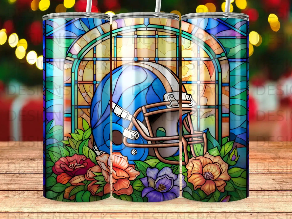 Vibrant Stained Glass Football Tumbler Digital Wrap Design