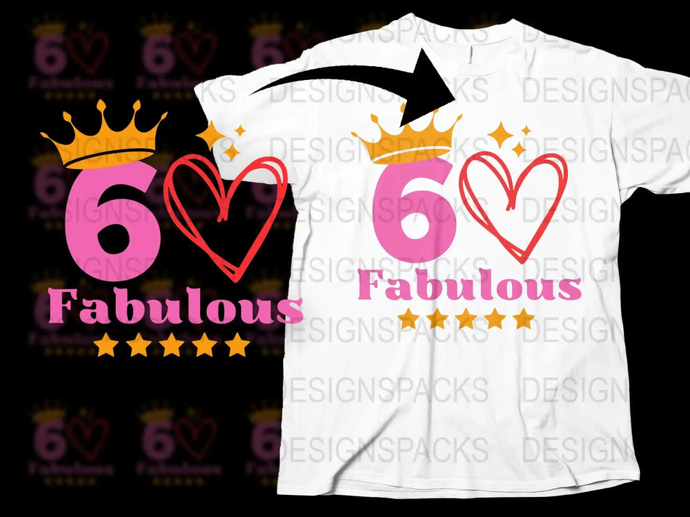60th Birthday T-Shirt, Fabulous Sixty Party Tee, Pink Glitter Crown Design, Custom Age Celebration Top, Gift for Her