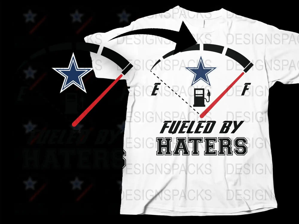 Dallas Star Themed T-Shirt, Fueled by Haters Graphic Tee, Sports Fan Gift, White and Black Shirt