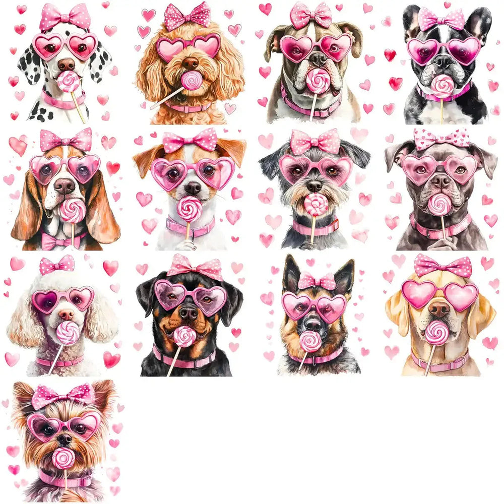 27 Valentine Day Dogs Lollipop Designs Bundle PNG