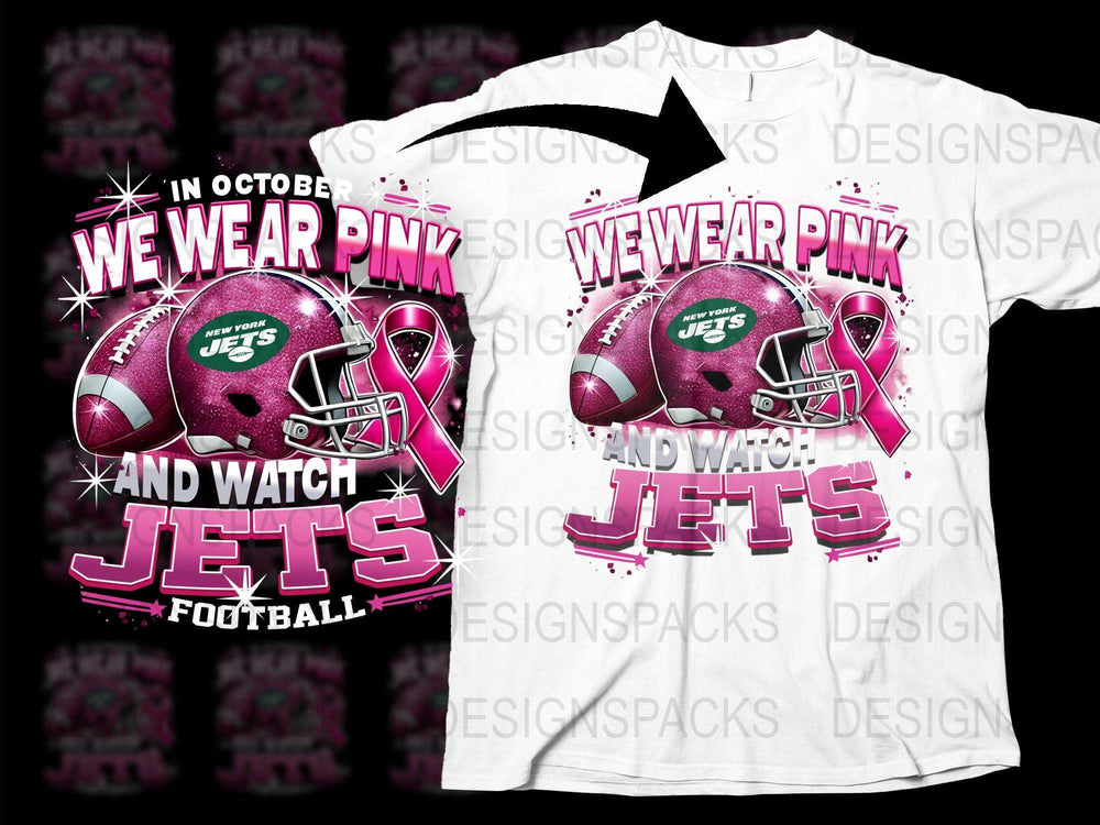In October We Wear Pink Jets Football T-Shirt, Breast Cancer Awareness Tee