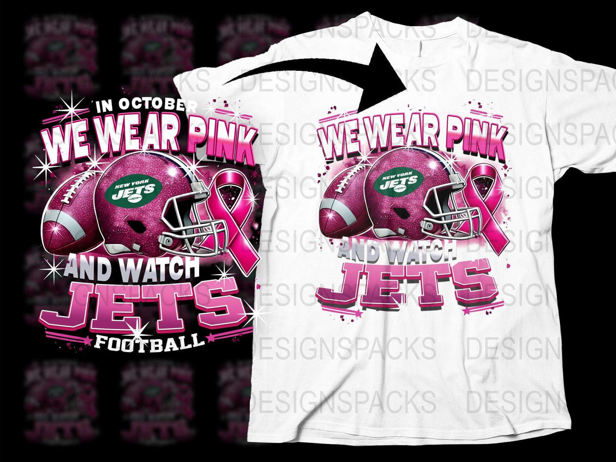 In October We Wear Pink Jets Football T-Shirt, Breast Cancer Awareness Tee