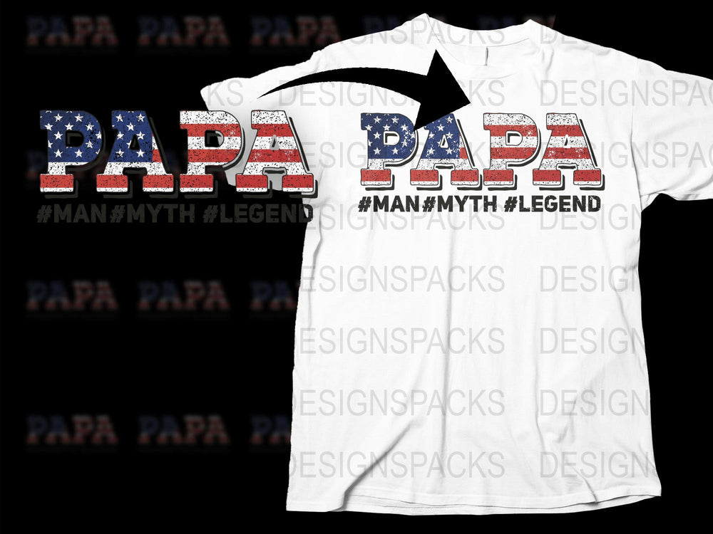 Patriotic Papa Man Myth Legend T-Shirt, USA Flag Design, Father's Day Gift, Unique Men's Graphic Tee