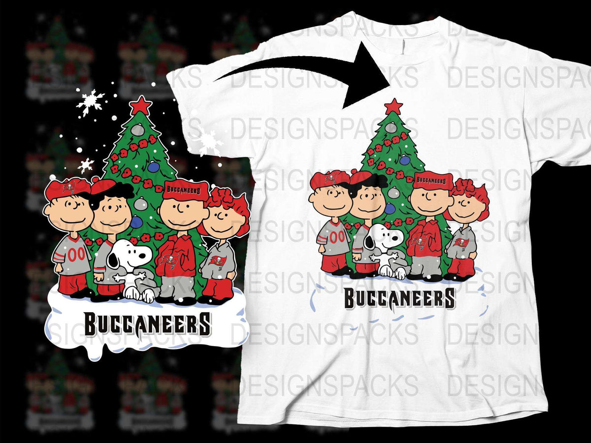 Buccaneers Christmas T-Shirt, Peanuts Cartoon Characters, Holiday Tee, Customizable Family Shirts, Festive Apparel