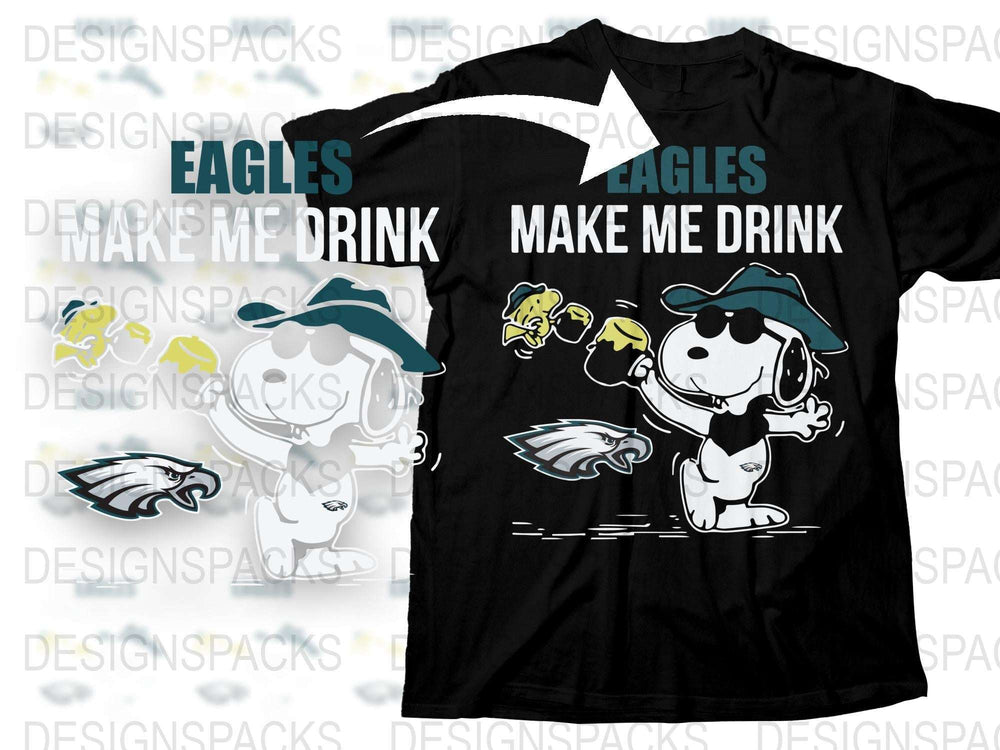 Snoopy Eagles Themed T-Shirt, Funny Cartoon Dog Graphic Tee, Sports Fan Apparel, Casual Black Shirt for Men and Women